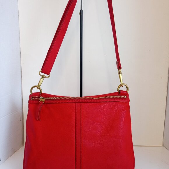 Vintage FOSSIL Fold-over Convertible Crossbody Bag Lipstick Red Pebbled Leather - Picture 6 of 15